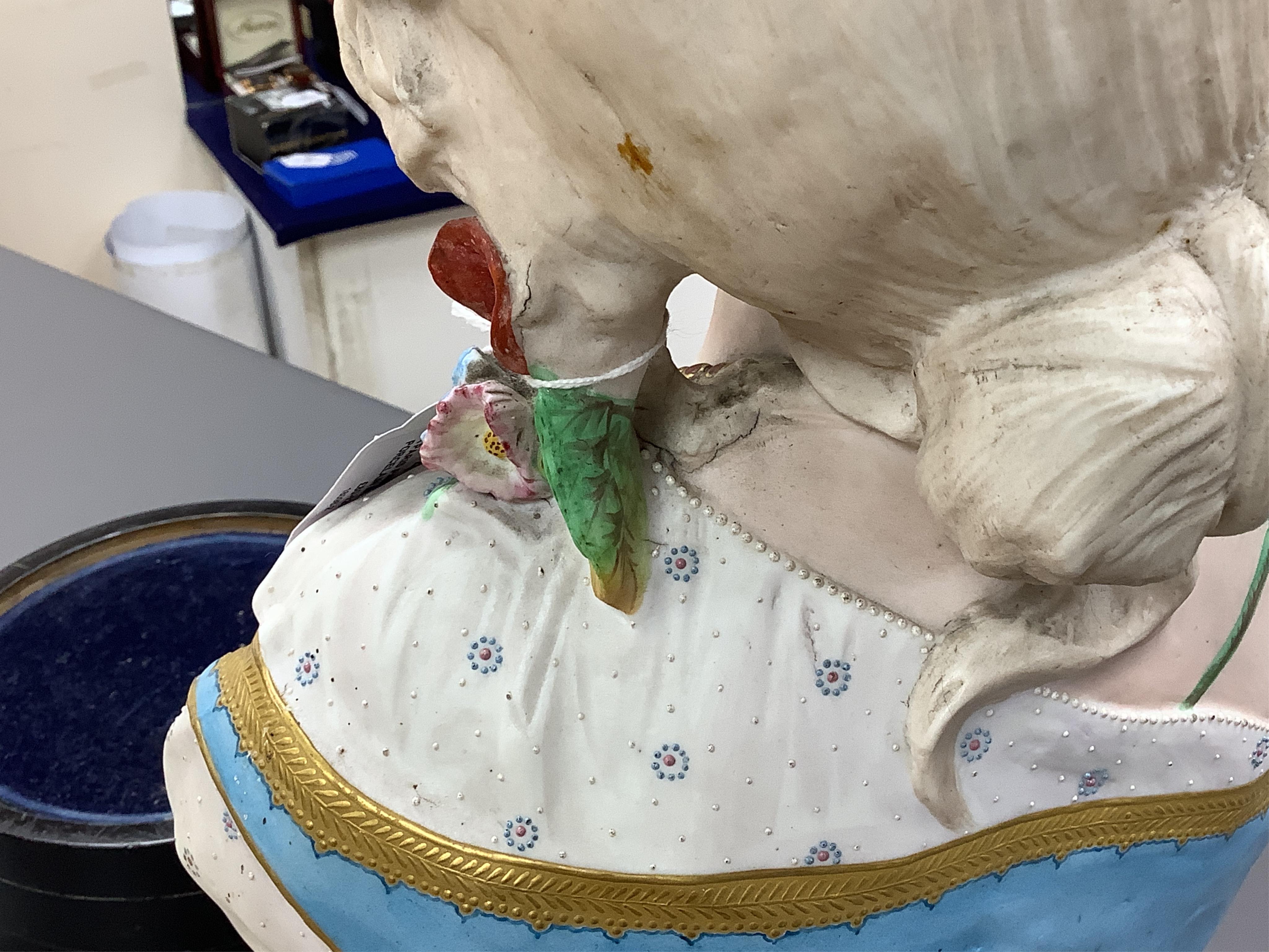 A Paris painted biscuit porcelain bust of a woman, stamped L&M, 50cm